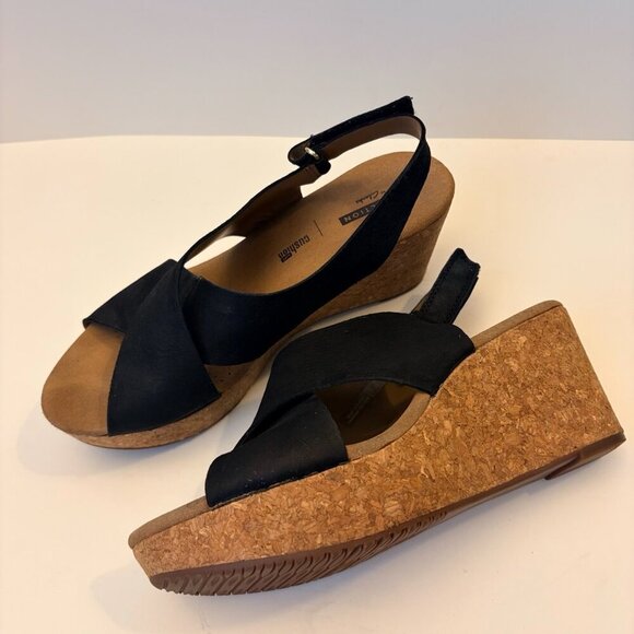 Clark's Women's Black Platform Wedge Sandal Size 7.5M - Picture 3 of 9